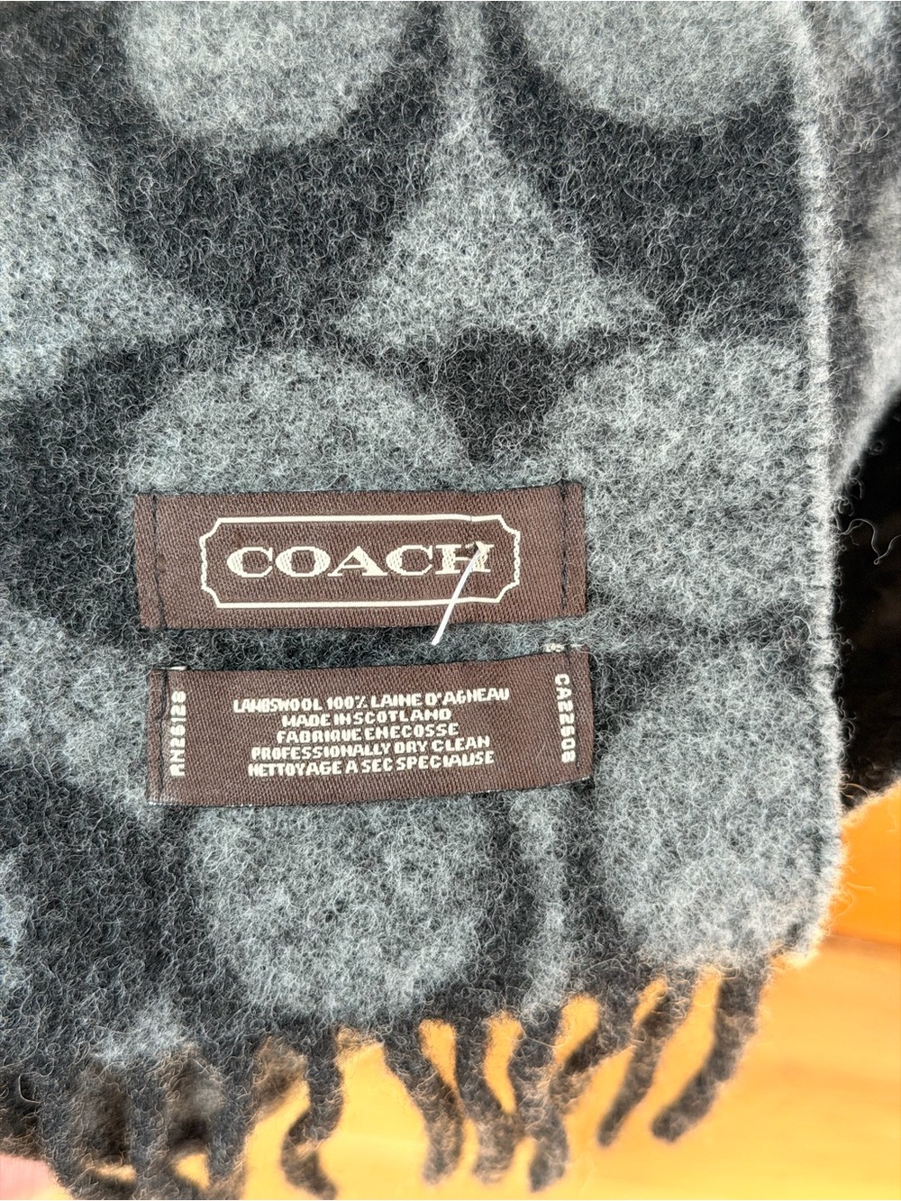 Coach Gray & Black Signature Pattern Scottish Wool Scarf - Picture 3 of 3